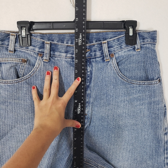 ROUTE 66 CUTOFF Shorts DENIM PINSTRIPE SHORTS HIGH RISE 32 frayed hem - Picture 3 of 8